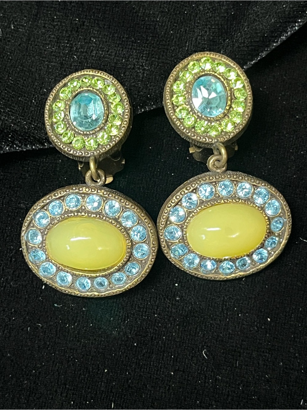 Vintage Pocci Paris Drop Clip Earrings Poured Glass Crystal 1799
